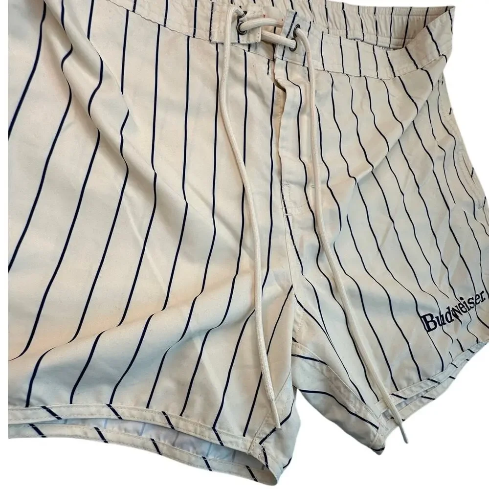 Budweiser x PacSun Pinstripe Swim Trunks XL Boardshorts Cream Navy